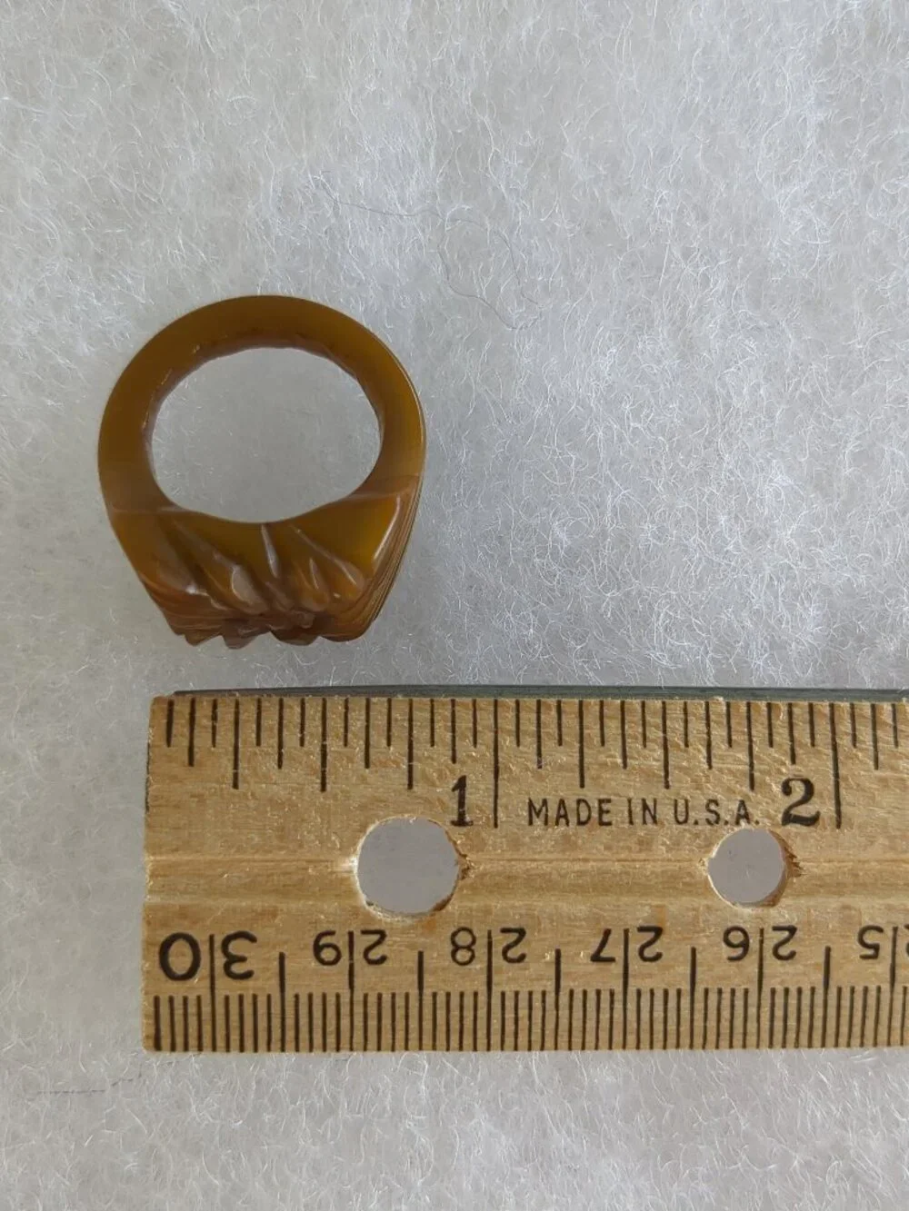 Vintage Carved Bakelite Ring • Butterscotch Olive • Art Deco • Tested Positive B
